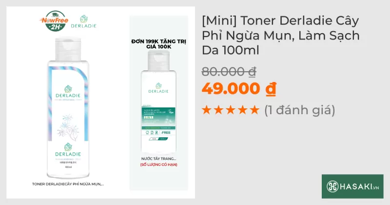 [Mini] Toner Derladie Cây Phỉ Ngừa Mụn, Làm Sạch Da 100ml