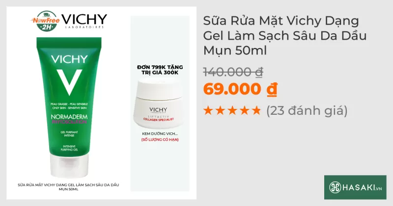 Sữa Rửa Mặt Vichy Dạng Gel Làm Sạch Sâu Da Dầu Mụn 50ml