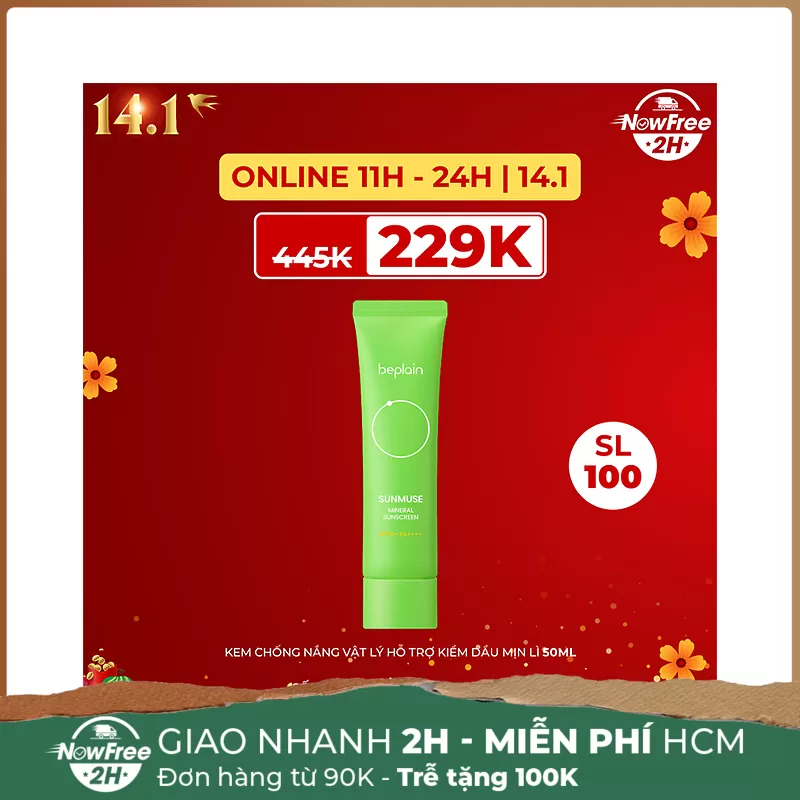 Kem Chống Nắng Beplain Vật Lý Hỗ Trợ Kiềm Dầu Mịn Lì 50ml