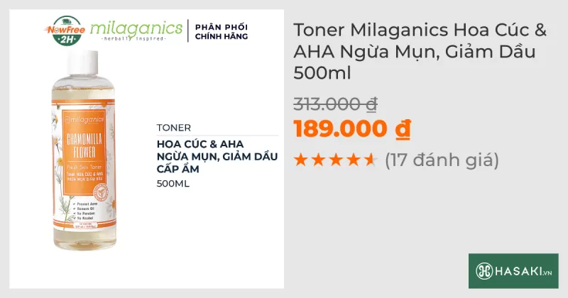 Toner Milaganics Hoa Cúc & AHA Ngừa Mụn, Giảm Dầu 500ml