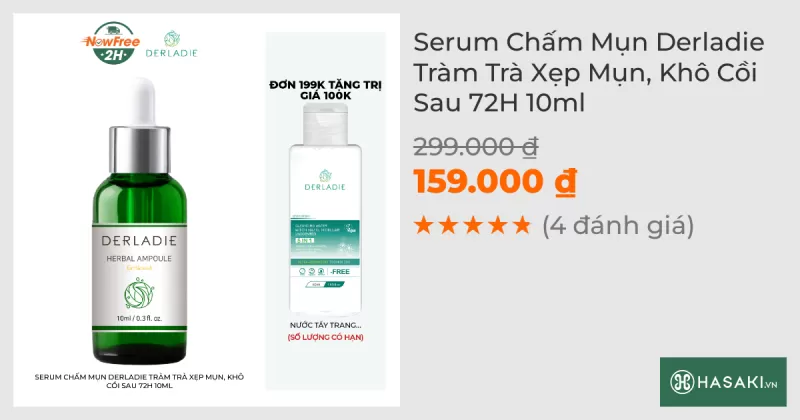 Serum Chấm Mụn Derladie Tràm Trà Xẹp Mụn, Khô Cồi Sau 72H 10ml