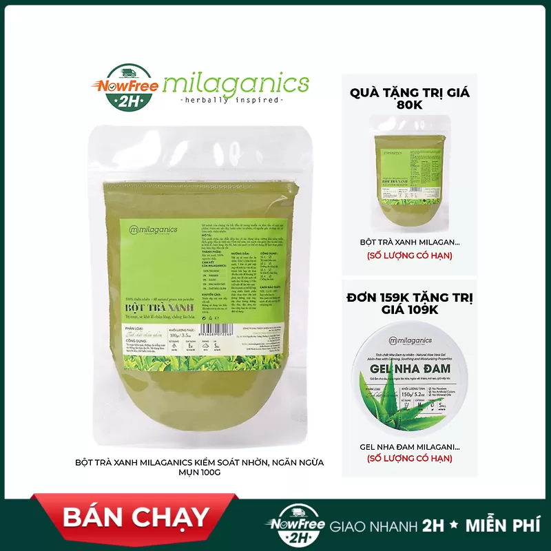 Bột Trà Xanh Milaganics Kiểm Soát Nhờn, Ngăn Ngừa Mụn 100g