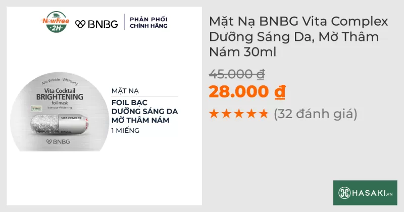 Mặt Nạ BNBG Vita Complex Dưỡng Sáng Da, Mờ Thâm Nám 30ml