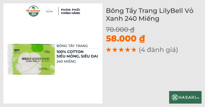 Bông Tẩy Trang LilyBell Vỏ Xanh 240 Miếng