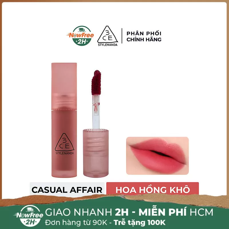 [Mini] Son Kem Lì 3CE Casual Affair - Hoa Hồng Khô 1.5g