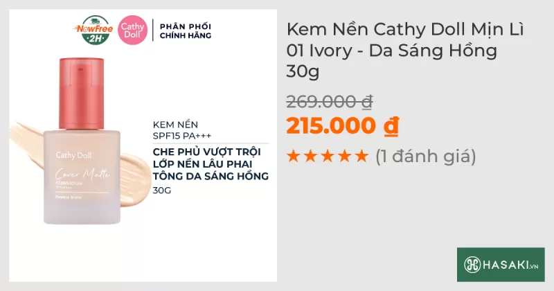 Kem Nền Cathy Doll Mịn Lì 01 Ivory - Da Sáng Hồng 30g