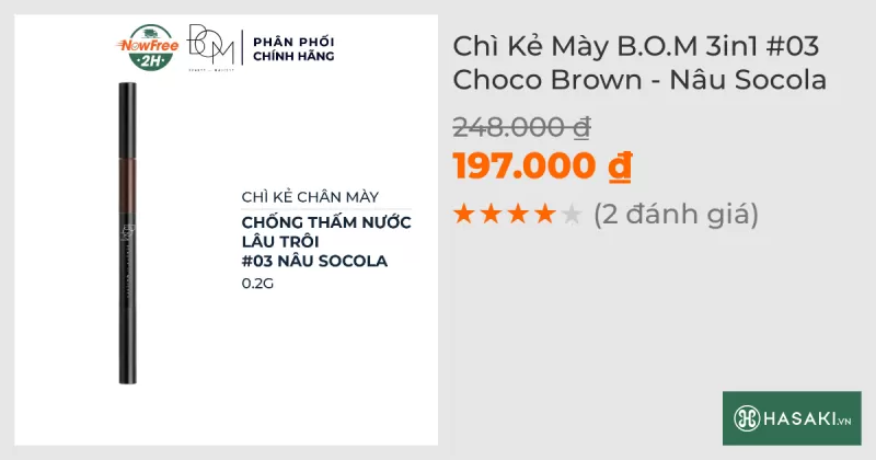 Chì Kẻ Mày B.O.M 3in1 #03 Choco Brown - Nâu Socola