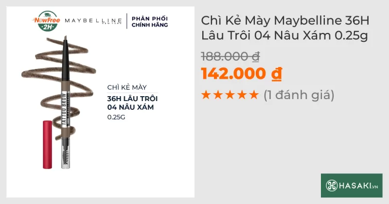 Chì Kẻ Mày Maybelline 36H Lâu Trôi 04 Nâu Xám 0.25g