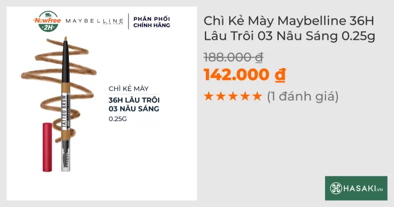 Chì Kẻ Mày Maybelline 36H Lâu Trôi 03 Nâu Sáng 0.25g