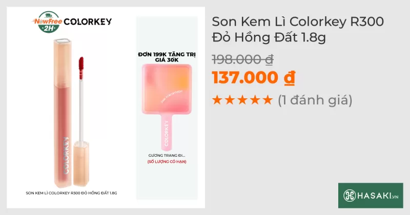 Son Kem Lì Colorkey R300 Đỏ Hồng Đất 1.8g