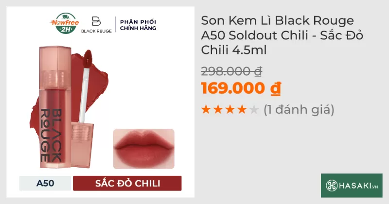 Son Kem Lì Black Rouge A50 Soldout Chili - Sắc Đỏ Chili 4.5ml