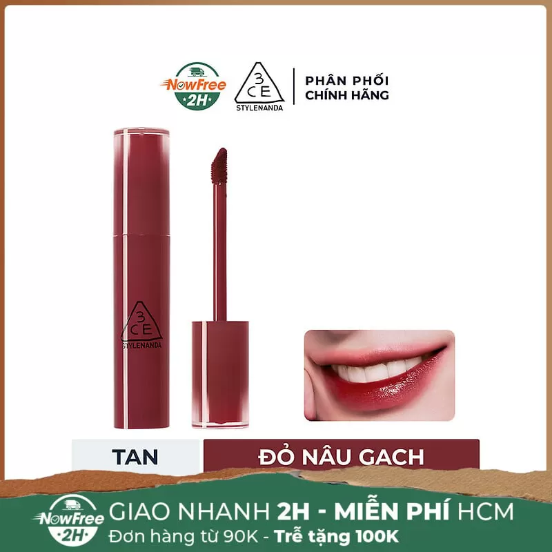 Son Tint 3CE Lâu Trôi Màu Tan - Đỏ Nâu Gạch 4.5g