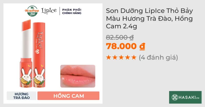 Son Dưỡng LipIce Thỏ Bảy Màu Hương Trà Đào, Hồng Cam 2.4g