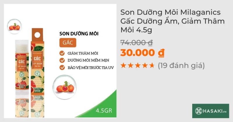 Son Dưỡng Môi Milaganics Gấc Dưỡng Ẩm, Giảm Thâm Môi 4.5g