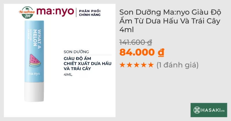 Son Dưỡng Ma:nyo Giàu Độ Ẩm Từ Dưa Hấu Và Trái Cây 4ml