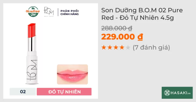 Son Dưỡng B.O.M 02 Pure Red - Đỏ Tự Nhiên 4.5g