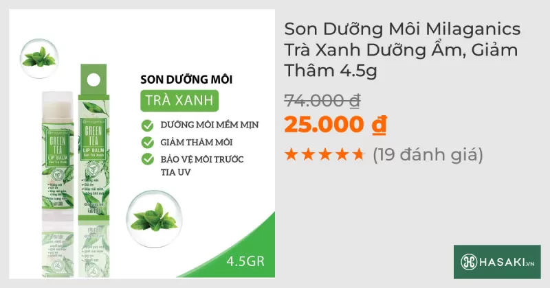 Son Dưỡng Môi Milaganics Trà Xanh Dưỡng Ẩm, Giảm Thâm 4.5g