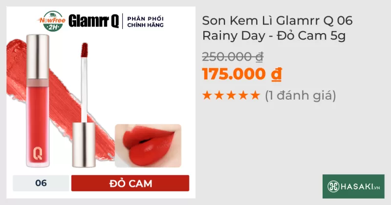 Son Kem Lì Glamrr Q 06 Rainy Day - Đỏ Cam 5g