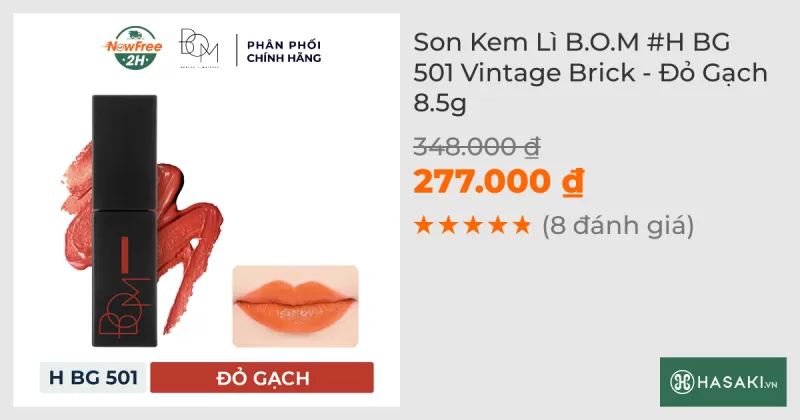 Son Kem Lì B.O.M #H BG 501 Vintage Brick - Đỏ Gạch 8.5g