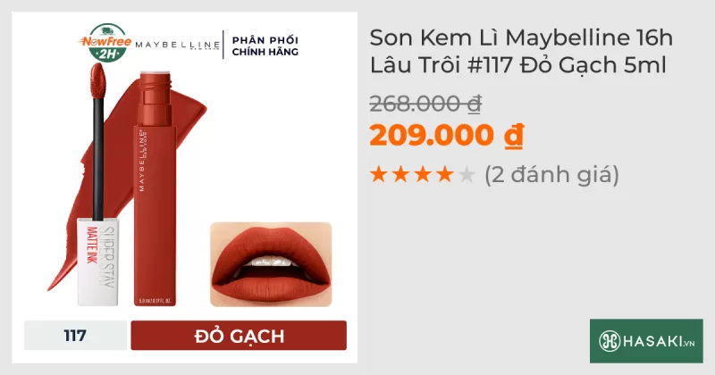 Son Kem Lì Maybelline 16h Lâu Trôi #117 Đỏ Gạch 5ml