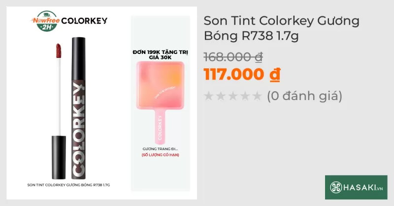 Son Tint Colorkey Gương Bóng R738 Latte Trà Đen 1.7g