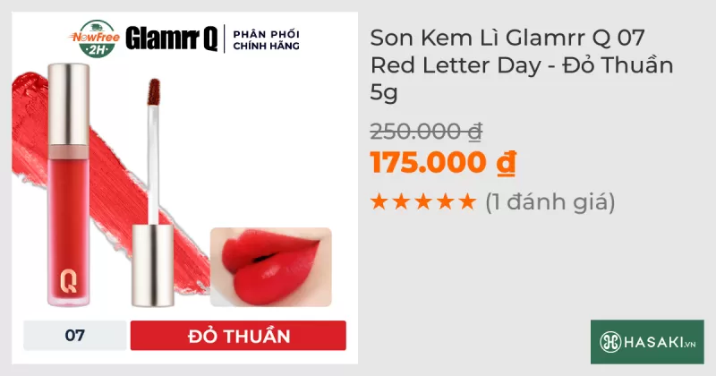 Son Kem Lì Glamrr Q 07 Red Letter Day - Đỏ Thuần 5g