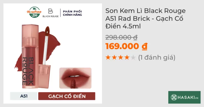 Son Kem Lì Black Rouge A51 Rad Brick - Gạch Cổ Điển 4.5ml