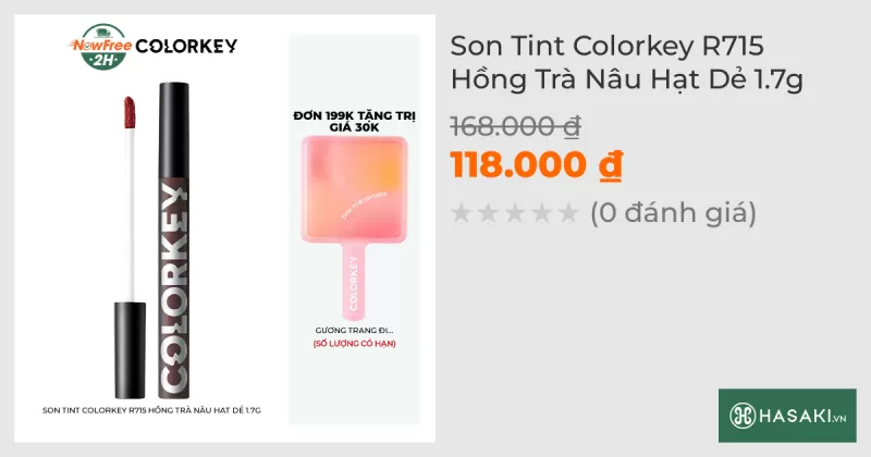 Son Tint Colorkey Gương Bóng R715 Hồng Trà Nâu Hạt Dẻ 1.7g