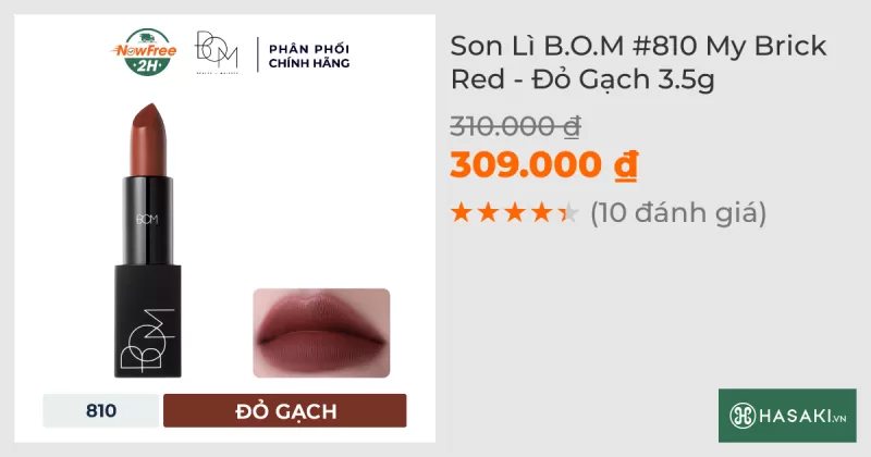 Son Lì B.O.M #810 My Brick Red - Đỏ Gạch 3.5g