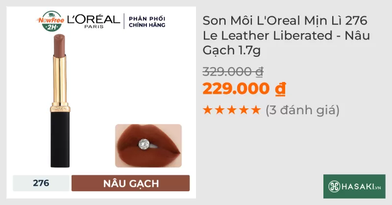 Son Môi L'Oreal Mịn Lì 276 Le Leather Liberated - Nâu Gạch 1.7g