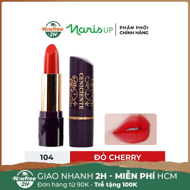 Son Thỏi Naris Cosmetics Mịn Môi 104 - Đỏ Cherry 3g