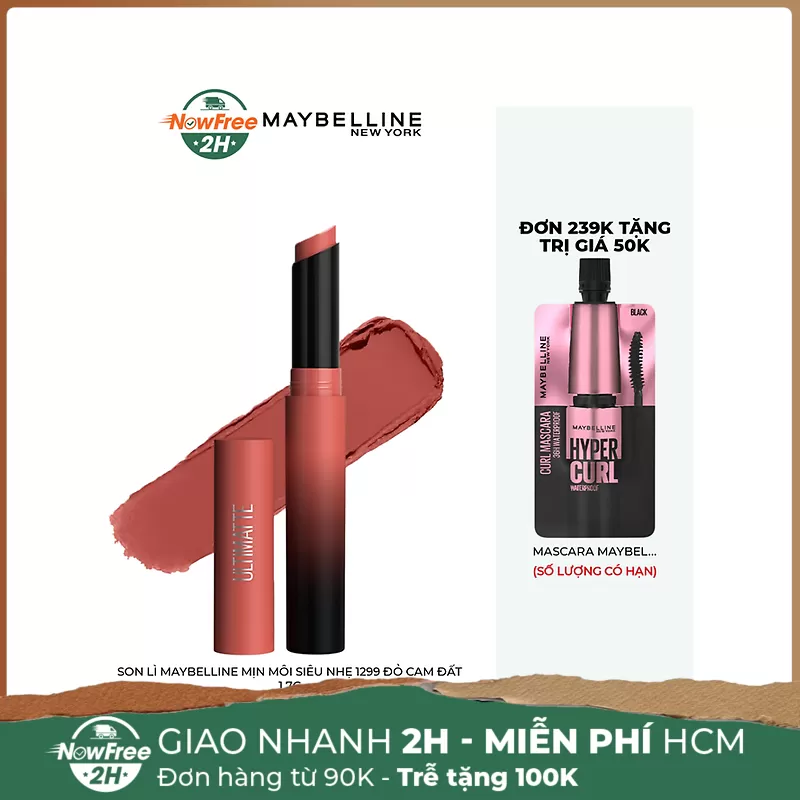 Son Lì Maybelline Mịn Môi Siêu Nhẹ 1299 Đỏ Cam Đất 1.7g