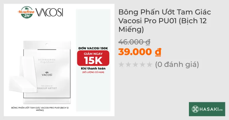 Bông Phấn Ướt Tam Giác Vacosi Pro PU01 (Bịch 12 Miếng)