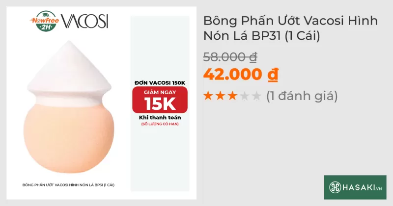 Bông Phấn Ướt Vacosi Hình Nón Lá BP31 (1 Cái)