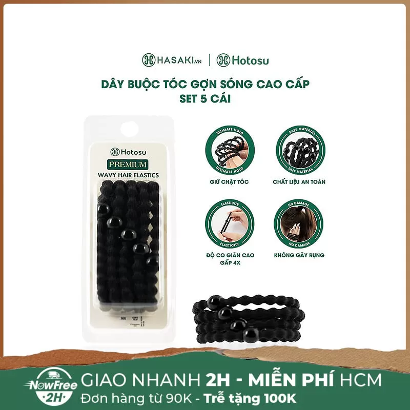 Dây Buộc Tóc Hotosu Gợn Sóng Cao Cấp Màu Đen (5 Cái)