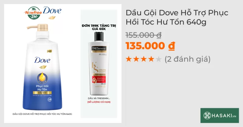 Dầu Gội Dove Hỗ Trợ Phục Hồi Tóc Hư Tổn 640g