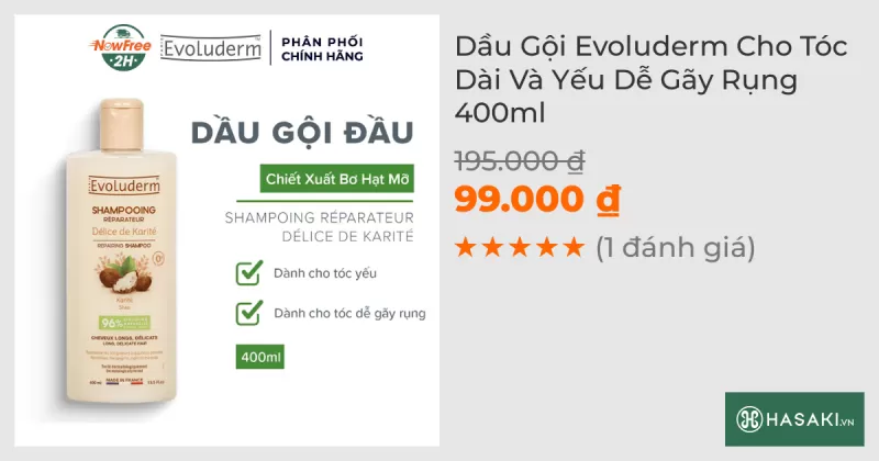 Dầu Gội Evoluderm Cho Tóc Dài Và Yếu Dễ Gãy Rụng 400ml