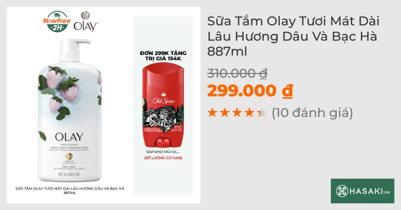 Sữa Tắm Olay Tươi Mát Dài Lâu Hương Dâu Và Bạc Hà 975ml