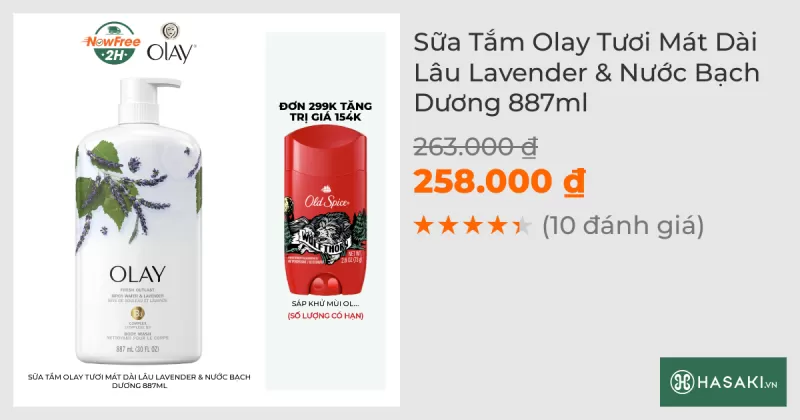 Sữa Tắm Olay Tươi Mát Dài Lâu Lavender & Nước Bạch Dương 975ml