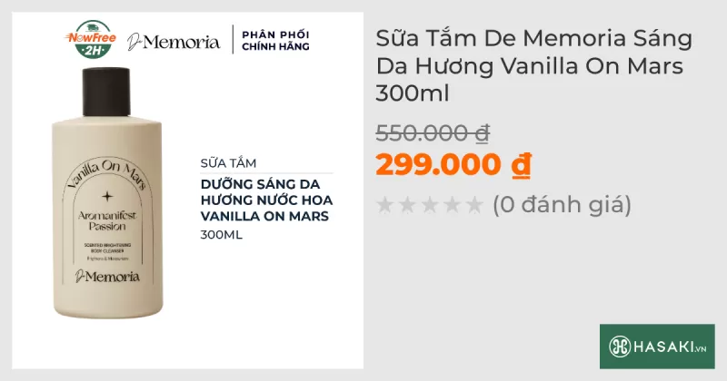 Sữa Tắm D​e M​emoria Sáng Da Hương Vanilla On Mars 300ml