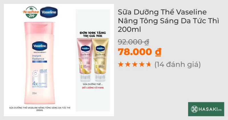 Sữa Dưỡng Thể Vaseline Nâng Tông Sáng Da Tức Thì 200ml