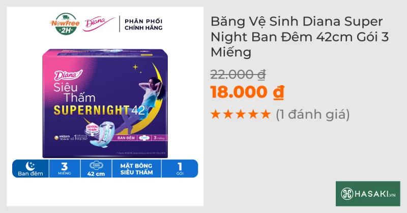 Băng Vệ Sinh Diana Siêu Thấm Supernight 42cm 3 Miếng/Gói