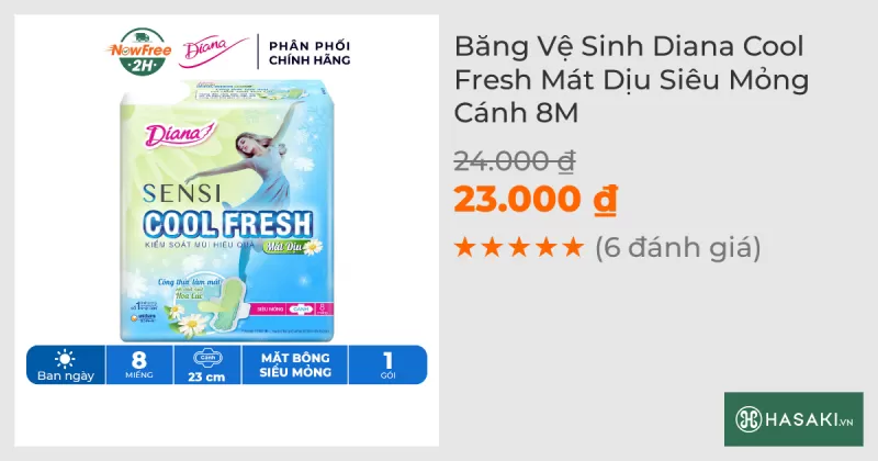 Băng Vệ Sinh Diana Sensi Cool Fresh Mát Dịu Siêu Mỏng Cánh 8M