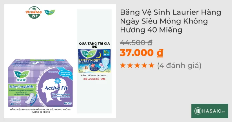 Băng Vệ Sinh Laurier Hàng Ngày Siêu Mỏng Không Hương 40 Miếng