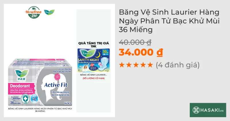 Băng Vệ Sinh Laurier Hàng Ngày Phân Tử Bạc Khử Mùi 36 Miếng