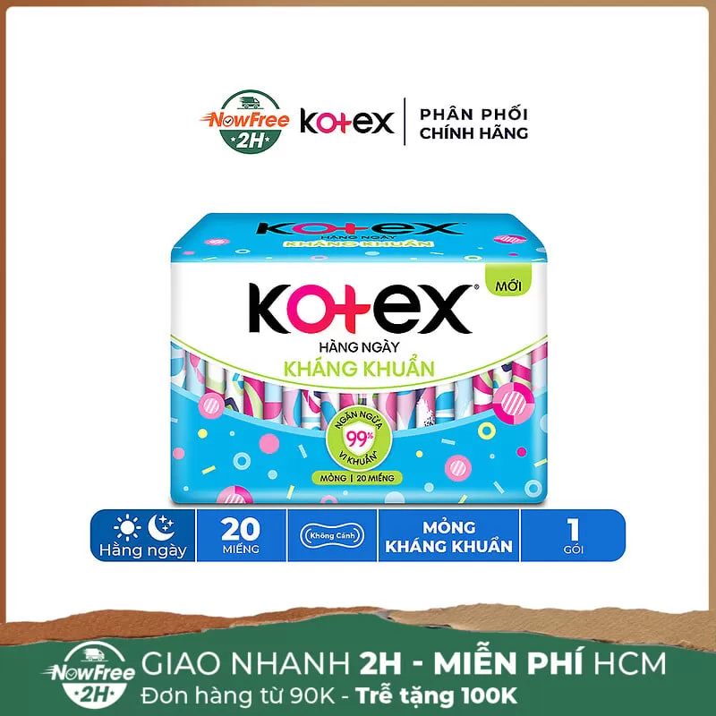 Băng Vệ Sinh Kotex Hàng Ngày Kháng Khuẩn Mỏng 20 Miếng