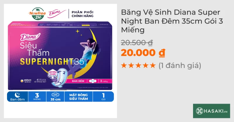 Băng Vệ Sinh Diana Siêu Thấm Supernight 35cm 3 Miếng/Gói