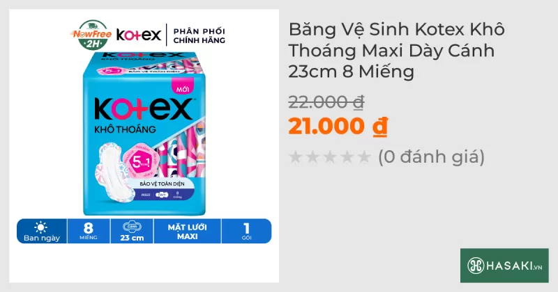 Băng Vệ Sinh Kotex Bảo Vệ Toàn Diện Maxi Cánh 23cm 8 Miếng