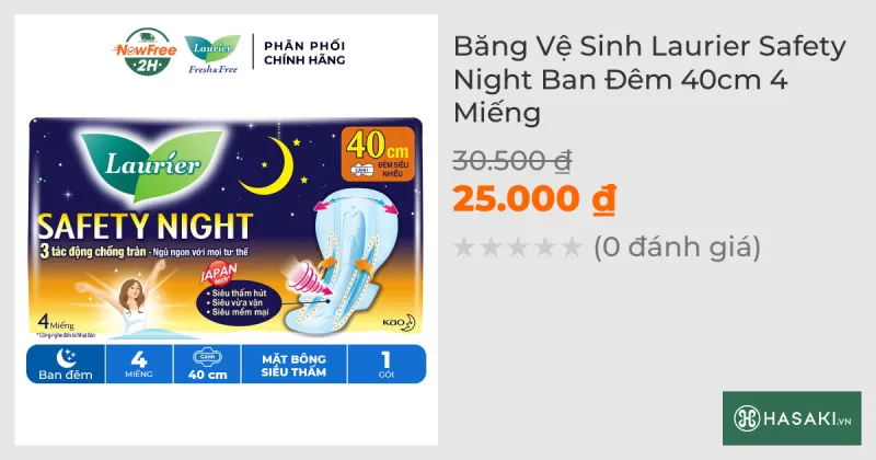 Băng Vệ Sinh Laurier Safety Night Ban Đêm 40cm 4 Miếng