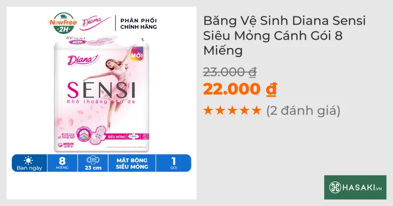 Băng Vệ Sinh Diana Sensi Siêu Mỏng Cánh 8 Miếng/Gói